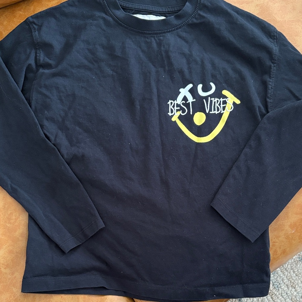 Zara Kids Black Long Sleeve 'Best Vibes' Tee - Size 8/9 years